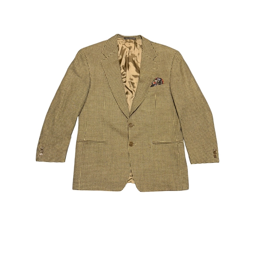 Ermenegildo Zegna Soft Mens 50 Wool Houndstooth Blazer Sport Coat Tan Brown